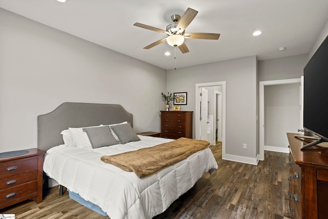 220 Plantation Rd, Greenville, SC 29605 - bedroom with wood finished floors, recessed lighting, baseboards, a ceiling fan, and ensuite bathroom