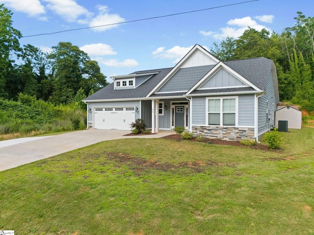 220 Plantation Rd, Greenville, SC 29605 - craftsman-style home featuring board and batten siding, cooling unit, concrete driveway, stone siding, and an attached garage