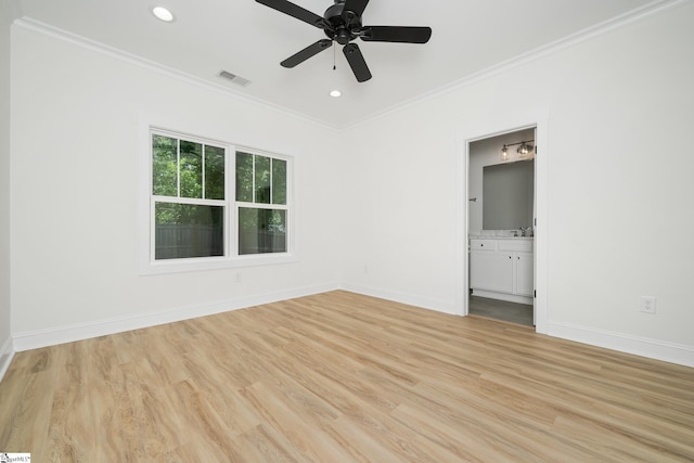 101 Duke St, Greenville, SC 29609 - unfurnished room featuring ornamental molding, baseboards, light wood-style flooring, recessed lighting, and a ceiling fan