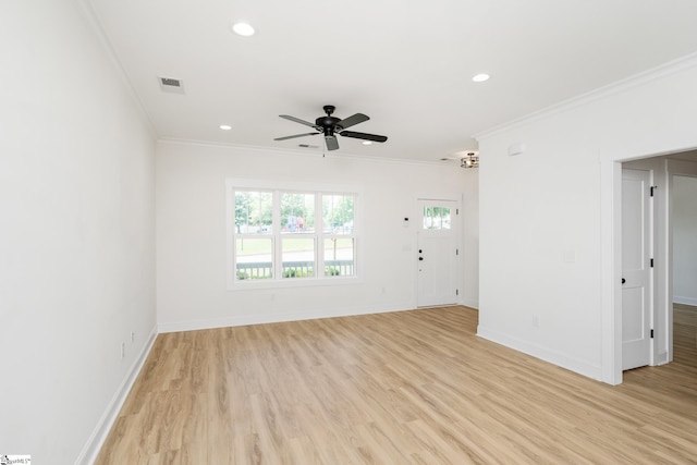 101 Duke St, Greenville, SC 29609 - unfurnished room with crown molding, a ceiling fan, baseboards, light wood-style flooring, and recessed lighting