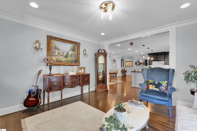 15 High Hill St, Greenville, SC 29605 - living room featuring ornamental molding, recessed lighting, baseboards, and wood finished floors