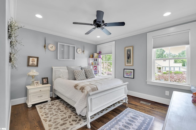 15 High Hill St, Greenville, SC 29605 - bedroom with multiple windows, baseboards, crown molding, recessed lighting, and dark wood-style floors