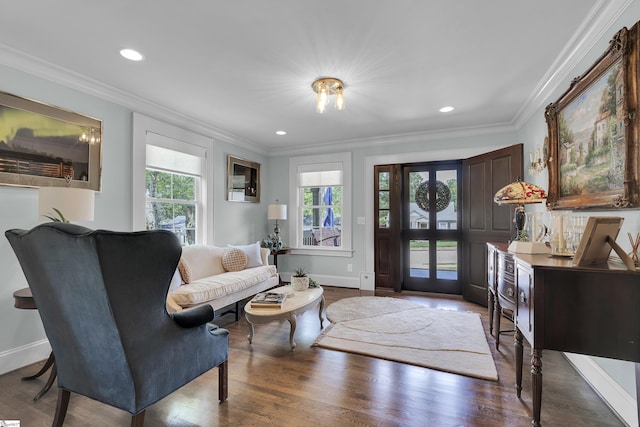 15 High Hill St, Greenville, SC 29605 - foyer entrance featuring baseboards, crown molding, wood finished floors, and recessed lighting