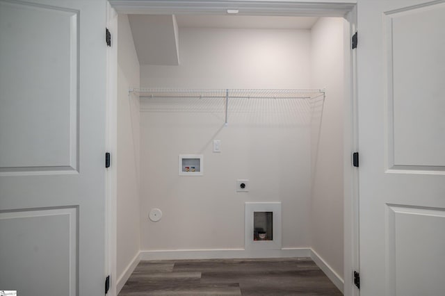 3838 Maid Marion Ln, Spartanburg, SC 29302 - laundry room featuring electric dryer hookup, dark wood finished floors, hookup for a washing machine, hookup for a gas dryer, and baseboards