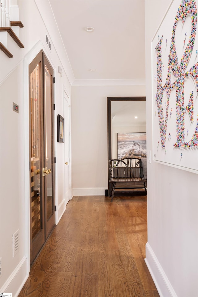 36 Southland Ave, Greenville, SC 29601 - hall with dark wood-style flooring, crown molding, baseboards, and recessed lighting
