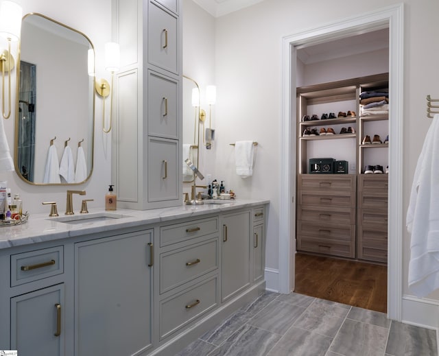 36 Southland Ave, Greenville, SC 29601 - full bathroom featuring double vanity and wood finished floors