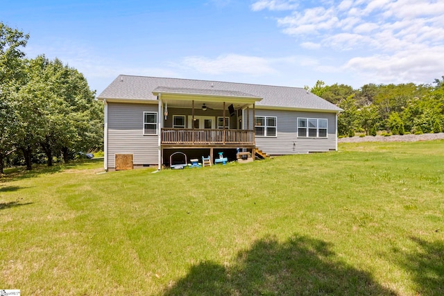 381 Butler Rd, Lyman, SC 29365 - back of property featuring ceiling fan, a lawn, and a deck