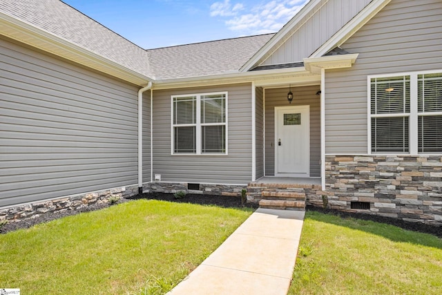 381 Butler Rd, Lyman, SC 29365 - entrance to property featuring board and batten siding, a lawn, and roof with shingles