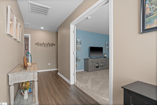 224 Anna Gray Cir, Easley, SC 29640 - hallway featuring dark wood-type flooring and baseboards