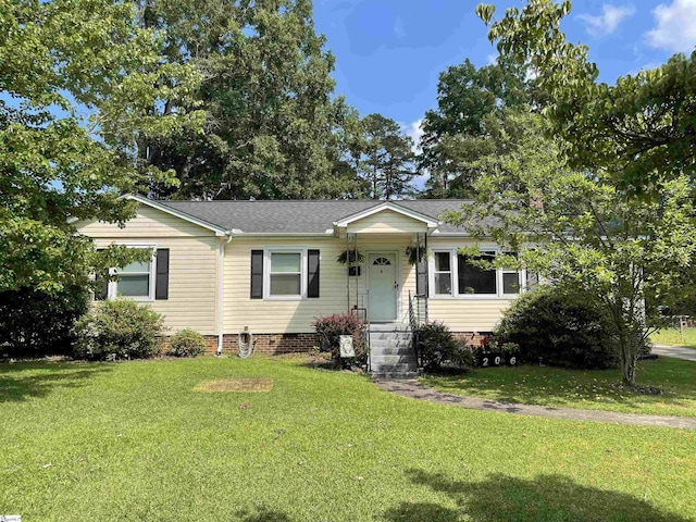 206 Caldwell St, Clinton, SC 29325 - view of front facade with a front yard, roof with shingles, and crawl space