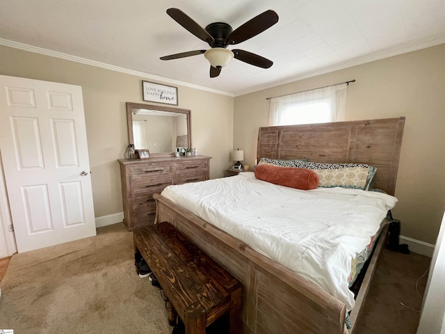 206 Caldwell St, Clinton, SC 29325 - bedroom featuring light colored carpet, crown molding, baseboards, and ceiling fan