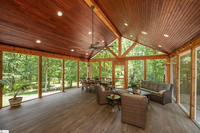 112 Woodstone Dr, Easley, SC 29642 - sunroom featuring an outdoor living space, ceiling fan, and outdoor dining area
