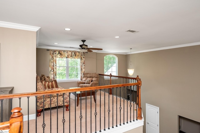 112 Woodstone Dr, Easley, SC 29642 - interior space with ornamental molding, ceiling fan, recessed lighting, and baseboards