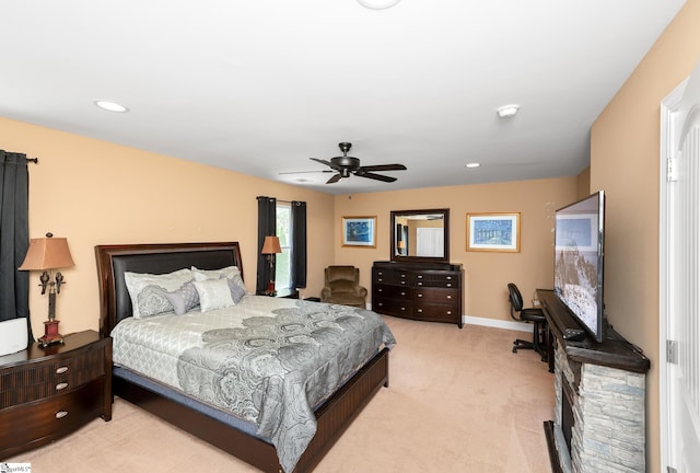 112 Woodstone Dr, Easley, SC 29642 - bedroom featuring light colored carpet, ceiling fan, baseboards, and recessed lighting