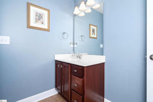 112 Woodstone Dr, Easley, SC 29642 - bathroom with vanity, baseboards, a chandelier, and tile patterned floors