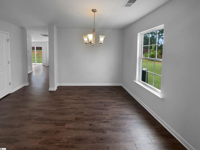 253 Golden Bear Walk, Duncan, SC 29334 - spare room with plenty of natural light, a chandelier, baseboards, and dark wood-style flooring