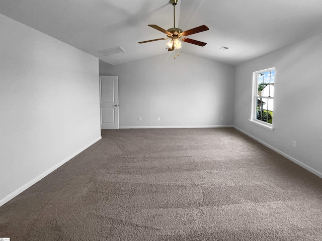 253 Golden Bear Walk, Duncan, SC 29334 - empty room with lofted ceiling, a ceiling fan, baseboards, and dark carpet