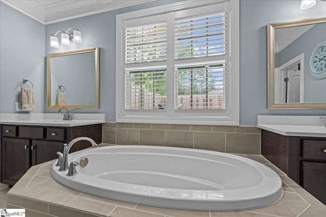 79 Modesto Ln, Simpsonville, SC 29681 - full bathroom with ornamental molding, a bath, and two vanities