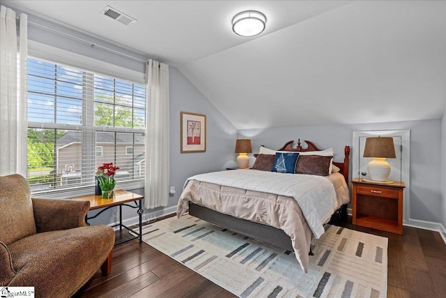 79 Modesto Ln, Simpsonville, SC 29681 - bedroom with lofted ceiling, dark wood-style flooring, and baseboards