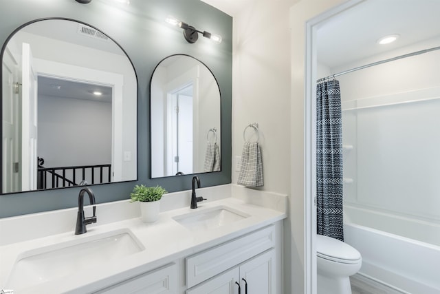 738 Judah Dr, Moore, SC 29369 - full bathroom featuring double vanity and shower / bathtub combination with curtain