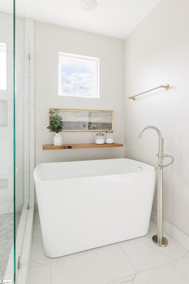 738 Judah Dr, Moore, SC 29369 - bathroom with a freestanding bath and an enclosed shower