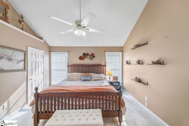 353 Old John Dodd Rd, Boiling Springs, SC 29316 - bedroom with lofted ceiling, a textured ceiling, carpet floors, and ceiling fan