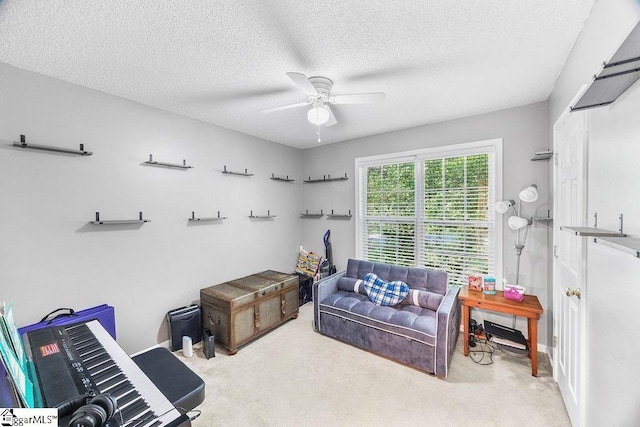 353 Old John Dodd Rd, Boiling Springs, SC 29316 - carpeted living room featuring a ceiling fan and a textured ceiling
