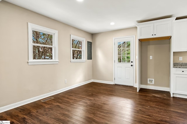 3401 Comanche St, Anderson, SC 29626 - unfurnished dining area featuring dark wood-style flooring and recessed lighting