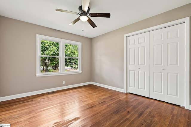 3401 Comanche St, Anderson, SC 29626 - unfurnished bedroom featuring hardwood / wood-style flooring, a closet, and ceiling fan