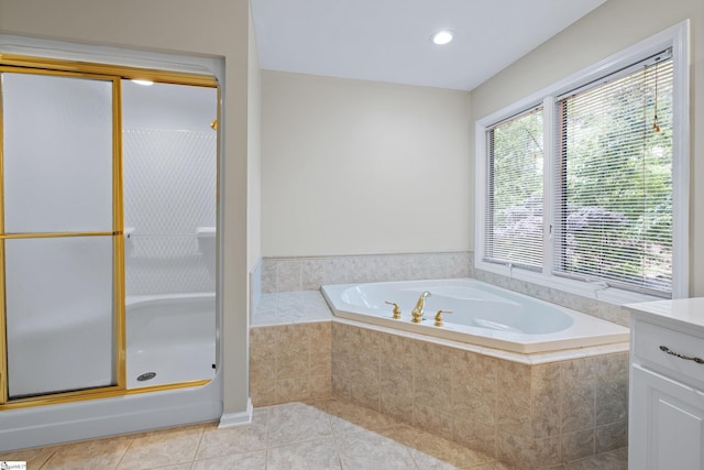 118 Pinnacle Pointe Dr, Seneca, SC 29672 - bathroom with a shower stall, a bath, tile patterned floors, and vanity