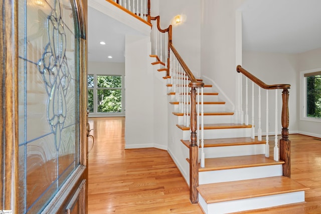 118 Pinnacle Pointe Dr, Seneca, SC 29672 - foyer featuring stairway, wood finished floors, and recessed lighting