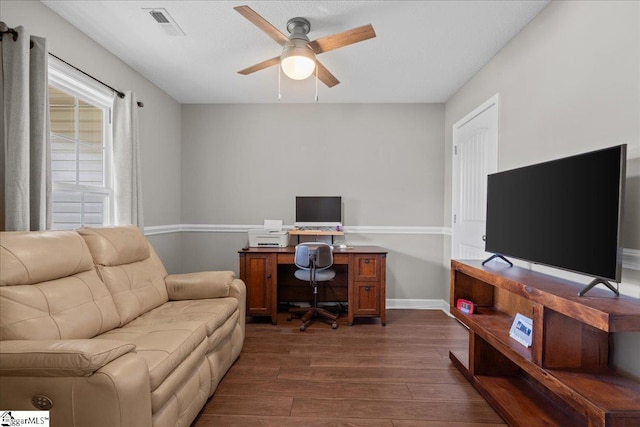 636 Cordelia Ct, Boiling Springs, SC 29316 - office area with dark wood-style floors and ceiling fan