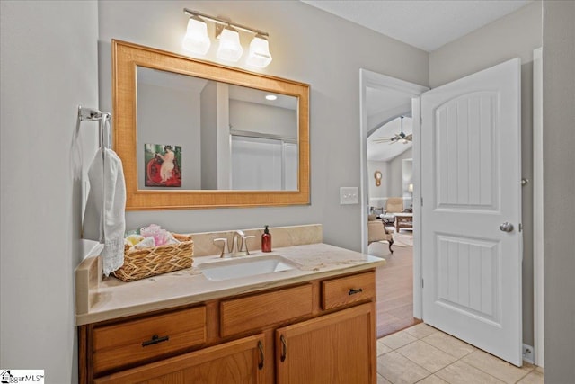 636 Cordelia Ct, Boiling Springs, SC 29316 - full bath with vanity, tile patterned flooring, and ceiling fan