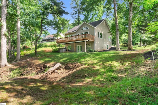 214 New Salem Dr, Anderson, SC 29625 - rear view of house with a wooden deck, a lawn, and french doors