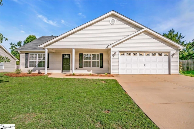 2013 Small Meadows Ct, Fountain Inn, SC 29644 - ranch-style house with an attached garage, concrete driveway, and covered porch