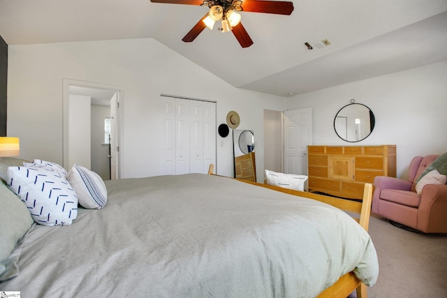 101 Bitternut Ln, Taylors, SC 29687 - carpeted bedroom featuring lofted ceiling, a closet, and a ceiling fan