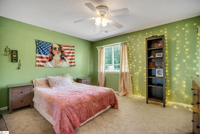 101 Bitternut Ln, Taylors, SC 29687 - carpeted bedroom featuring a textured ceiling and a ceiling fan