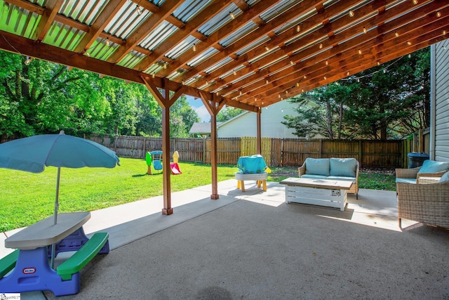 101 Bitternut Ln, Taylors, SC 29687 - fenced backyard featuring a patio area and an outdoor hangout area