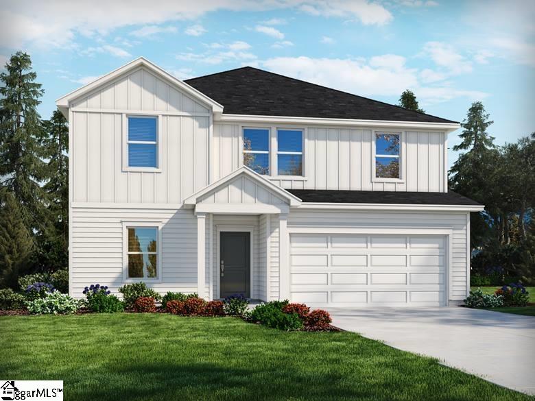 774 Treeline Rd, Moore, SC 29369 - modern farmhouse style home featuring board and batten siding, a garage, concrete driveway, a front lawn, and roof with shingles