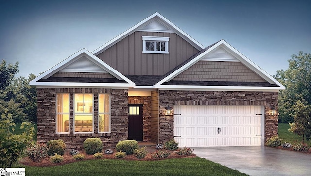 1843 Wabash Pl, Boiling Springs, SC 29316 - craftsman-style home with board and batten siding, stone siding, concrete driveway, and an attached garage