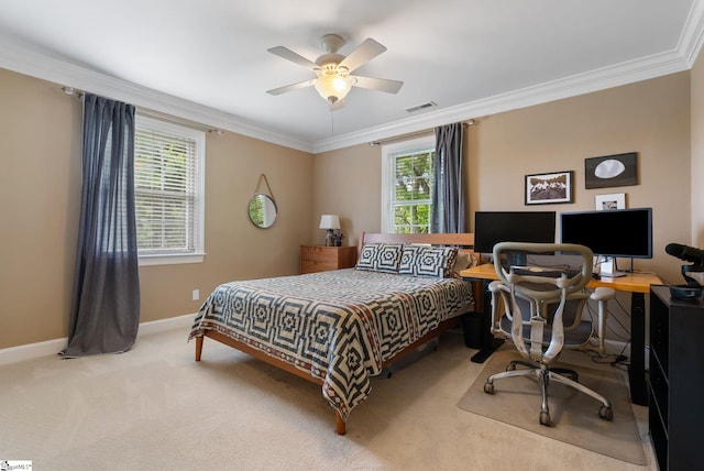 103 Crestview Cir, Greer, SC 29651 - carpeted bedroom with ornamental molding, an office area, and ceiling fan