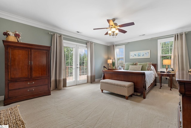 103 Crestview Cir, Greer, SC 29651 - bedroom featuring access to outside, light carpet, multiple windows, and crown molding