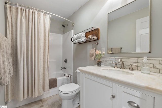103 Crestview Cir, Greer, SC 29651 - full bath featuring shower / tub combo with curtain, vanity, and marble finish flooring