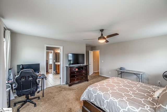 208 Castleton Cir, Boiling Springs, SC 29316 - carpeted bedroom featuring multiple windows, an office area, a ceiling fan, and ensuite bathroom