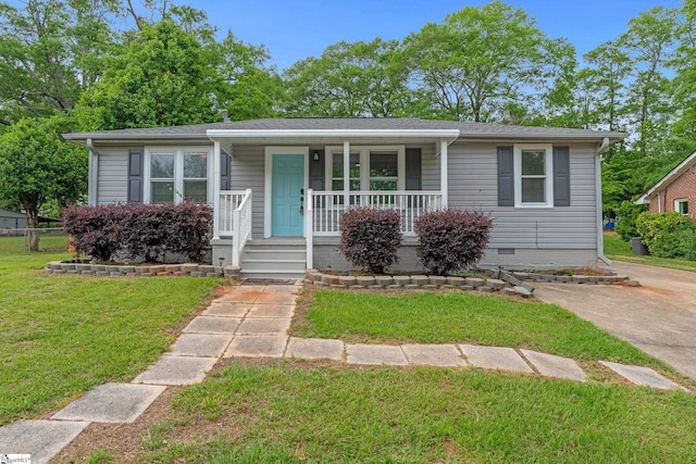 661 Maple Dr, Greer, SC 29651 - view of front of property with a porch, a front yard, and crawl space