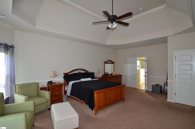 108 Dillard Creek Ct, Greer, SC 29651 - bedroom with a tray ceiling, light carpet, and a ceiling fan