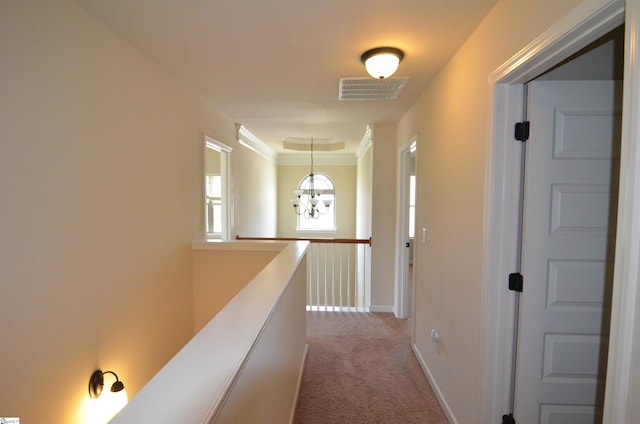 108 Dillard Creek Ct, Greer, SC 29651 - hall featuring a chandelier, carpet, and crown molding