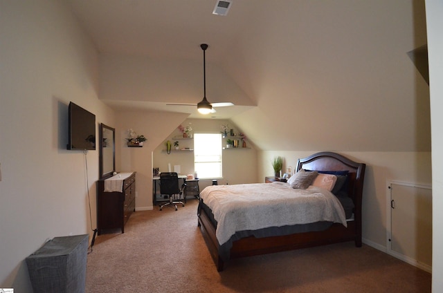 108 Dillard Creek Ct, Greer, SC 29651 - bedroom with light colored carpet, lofted ceiling, a desk, and ceiling fan