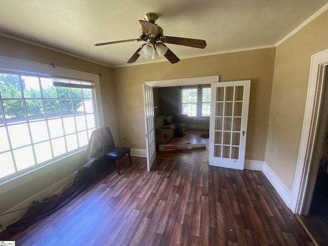 719 Chestnut St, Laurens, SC 29360 - unfurnished room with french doors, wood finished floors, a ceiling fan, and ornamental molding