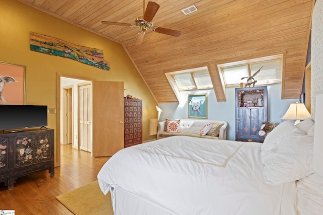 902 Altamont Rd, Greenville, SC 29609 - bedroom with wood ceiling, wood finished floors, vaulted ceiling, and a ceiling fan